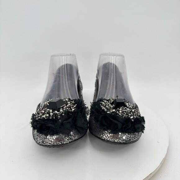 Tory Burch Women Size 7.5M Scrunch Amelia Crystal Silver Ballet Flat Shoes - Picture 3 of 11